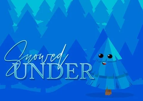 Pine Tree with Snowed Under text. Winter event vector cartoon illustration. Stock Illustration