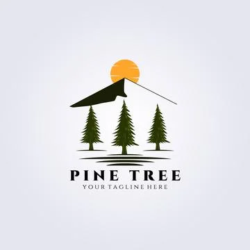 Pine tree sunset logo vector illustration design, colors trees Stock Illustration