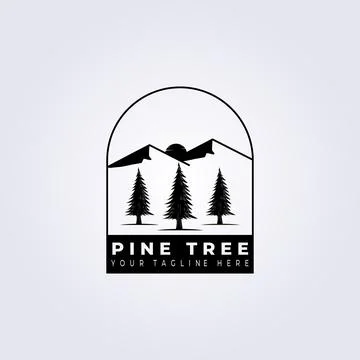 Pine tree sunset logo vector illustration design, vintage retro logo trees Stock Illustration