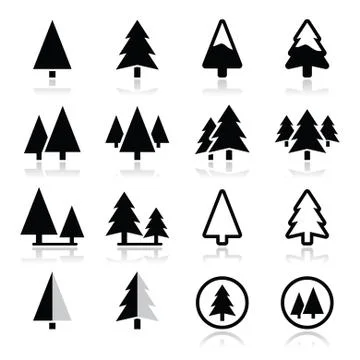 Pine tree vector icons set Stock Illustration