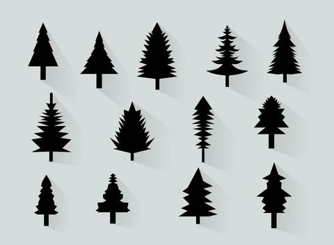 Pine tree vector illustration silhouettes collection Stock Illustration