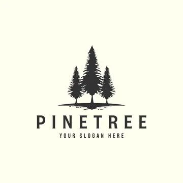 Pine tree vintage vector style logo icon template illustration design Stock Illustration