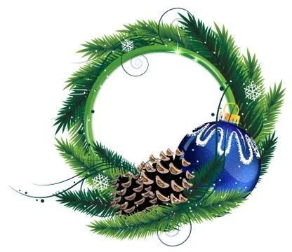 Pine tree wreath with christmas ball and pine cones Stock Illustration