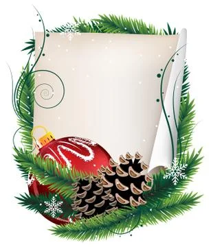 Pine tree wreath with christmas ball and sheet of paper Stock Illustration