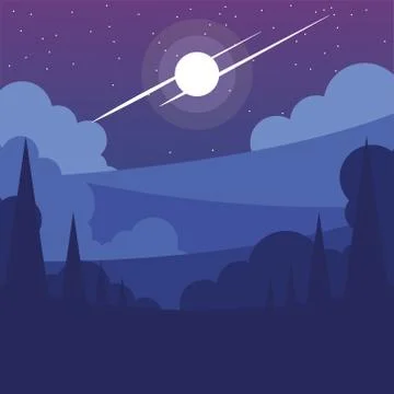 Pine trees and clouds at night vector design 스톡 일러스트