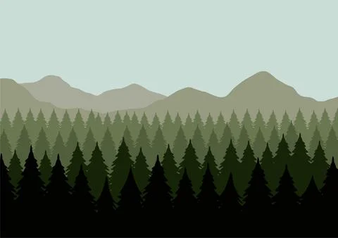 Pine trees and mountains vector Stock Illustration
