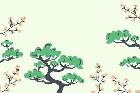 Pine trees and sakura Illustrazione stock