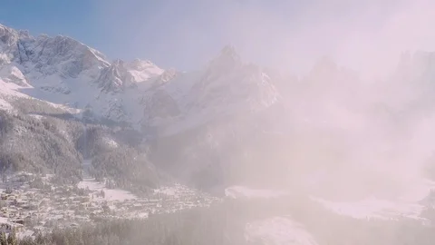 Pine trees  with the Dolomites mountains Pale di San Martino Stock Footage 127665952