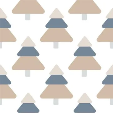 Pine trees forest landscape seamless pattern on white background in Scandinav Stock Illustration
