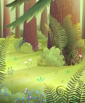 Pine Trees Forest Nature Landscape Cartoon Stock Illustration
