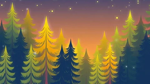 Pine Trees Glowing: Animated Forest Scenery during Sunset Stock Footage 317966806