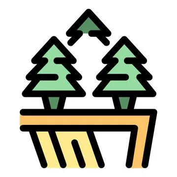 Pine trees growing on a cliff edge showing soil erosion Stock Illustration