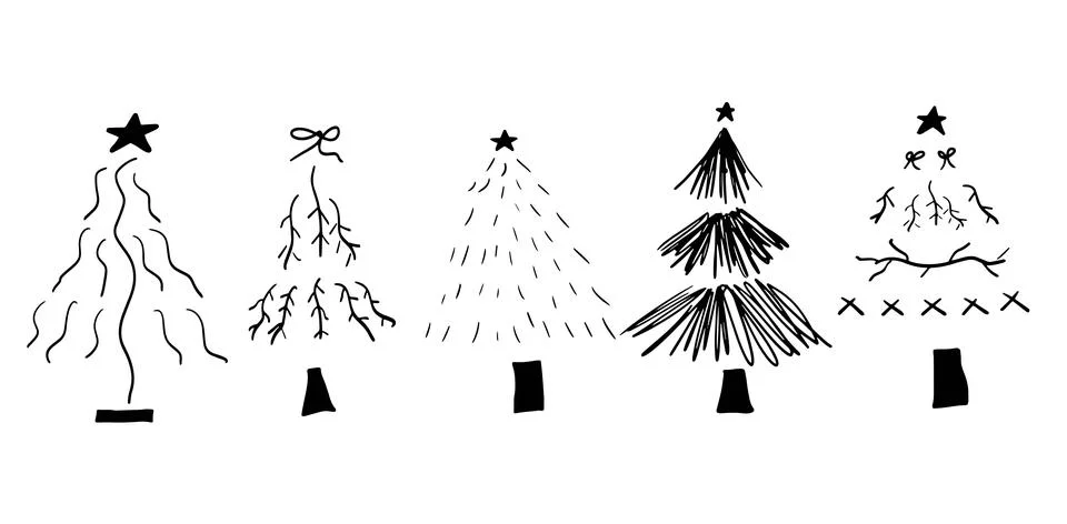 Pine Trees Hand-Drawn Set Illustration | Vector for Nature and Forest Designs Stock Illustration