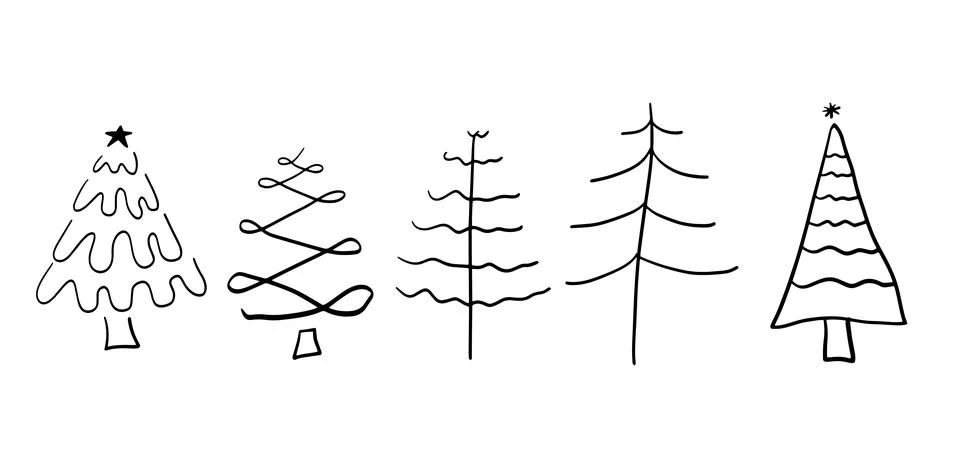 Pine Trees Hand-Drawn Set Illustration | Vector for Nature and Forest Designs Stock-Illustration