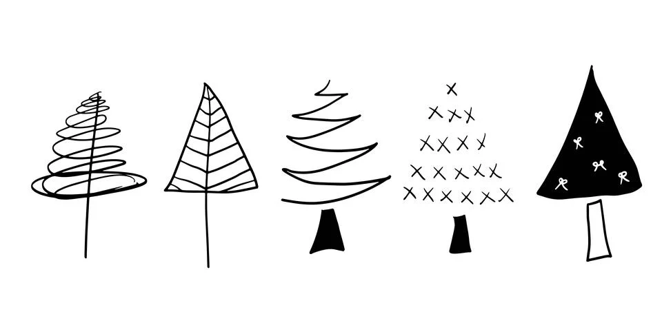Pine Trees Hand-Drawn Set Illustration | Vector for Nature and Forest Designs Stock Illustration