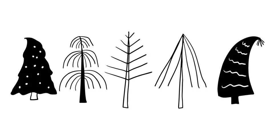 Pine Trees Hand-Drawn Set Illustration | Vector for Nature and Forest Designs Stock-Illustration