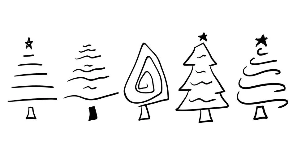 Pine Trees Hand-Drawn Set Illustration | Vector for Nature and Forest Designs Иллюстрация