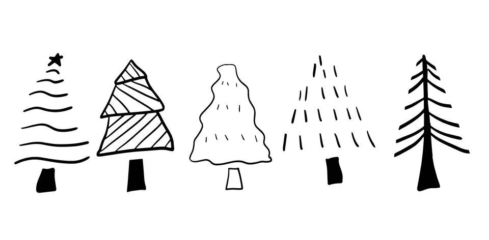 Pine Trees Hand-Drawn Set Illustration | Vector for Nature and Forest Designs Stock Illustration