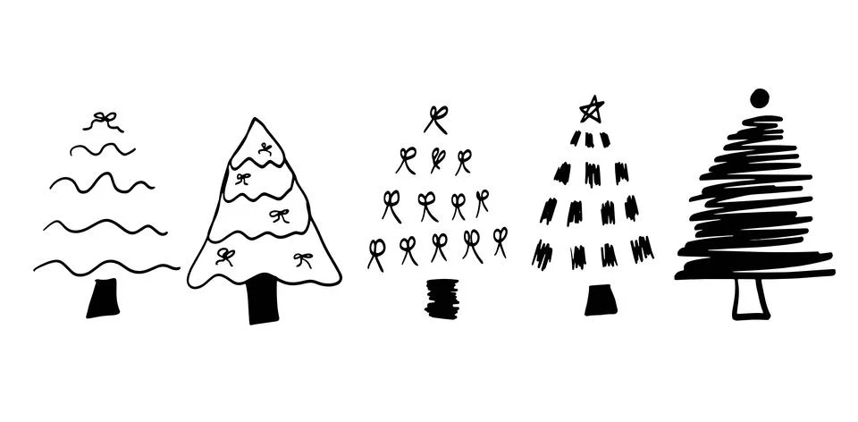 Pine Trees Hand-Drawn Set Illustration | Vector for Nature and Forest Designs Иллюстрация