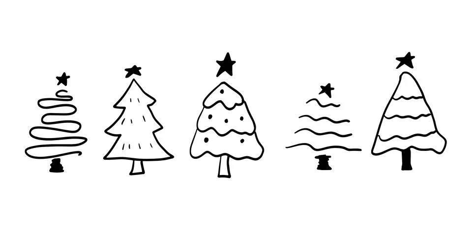 Pine Trees Hand-Drawn Set Illustration | Vector for Nature and Forest Designs Stock Illustration