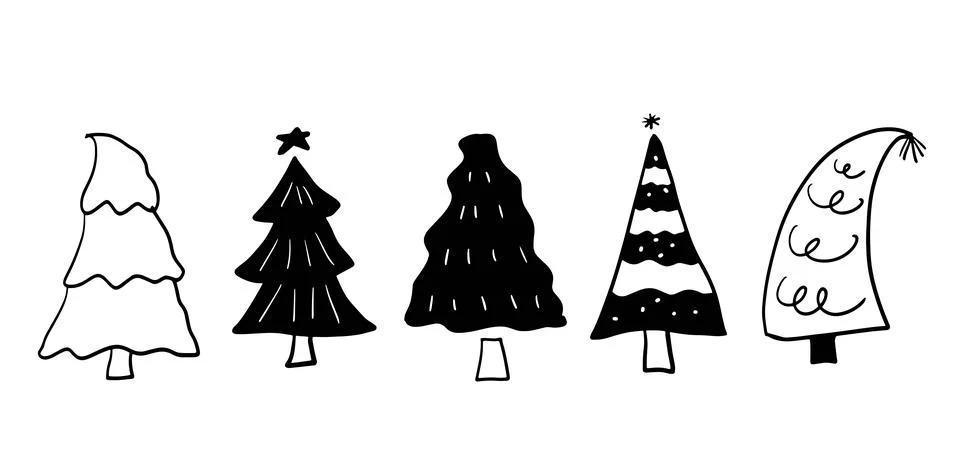 Pine Trees Hand-Drawn Set Illustration | Vector for Nature and Forest Designs Stock Illustration