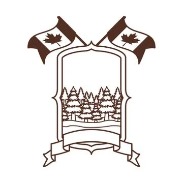 Pine trees inside label of canada design vector illustration Stock Illustration