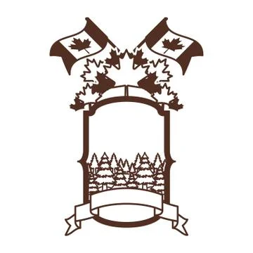 Pine trees inside label of canada design vector illustration Stock Illustration