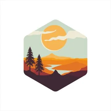Pine trees landscape logo design vector illustration 库存插图