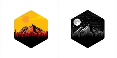 Pine trees landscape logo design vector illustration Stock-Illustration