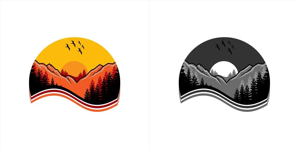 Pine trees landscape logo design vector illustration Stock Illustration