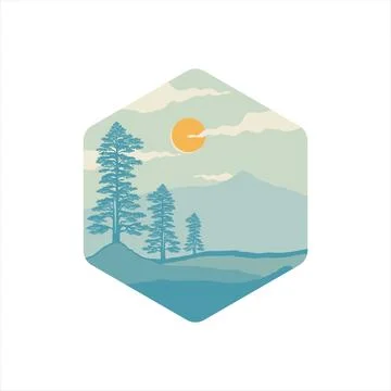 Pine trees landscape logo design vector illustration Stock Illustration