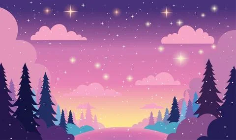 Pine Trees in Nature Landscape with Beautiful Majestic Sky Panoramic with T.. 스톡 일러스트