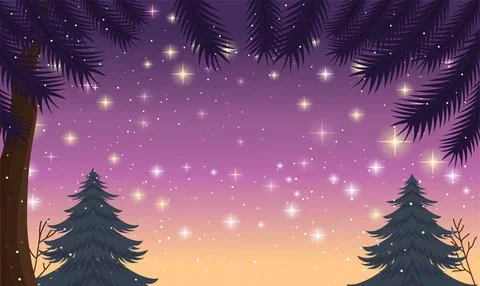 Pine Trees in Nature Landscape with Beautiful Majestic Sky Panoramic with T.. 스톡 일러스트