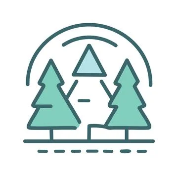 Pine trees nature. Two pines and a triangular mountain peak. Illustration s.. Stock Illustration