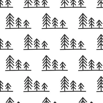Pine trees seamless doodle icon sticker, vector color illustration Stock Illustration