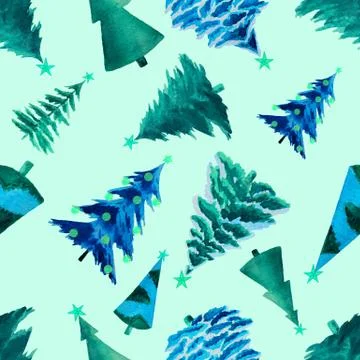Pine Trees Seamless Pattern for fabric texture or wrapping paper. Illustrazione stock