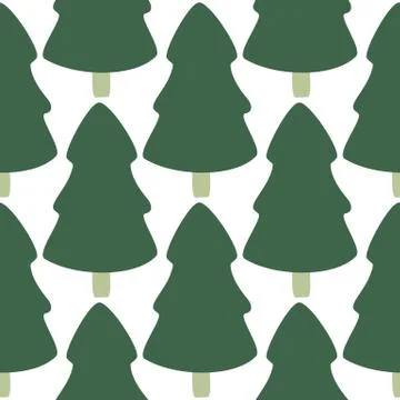 Pine trees seamless pattern on white background. 스톡 일러스트