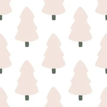 Pine trees seamless pattern on white background in Scandinavian style. 스톡 일러스트