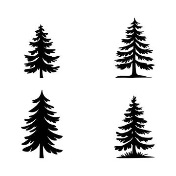 Pine Trees Silhouette Icons set. Stock Illustration