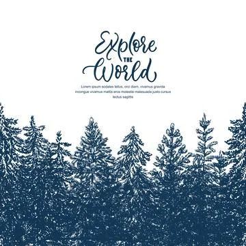 Pine trees silhouette seamless horizontal background. Vector hand drawn ske.. Stock Illustration