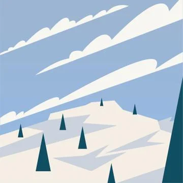 Pine trees at snow and clouds vector design Stockillustratie