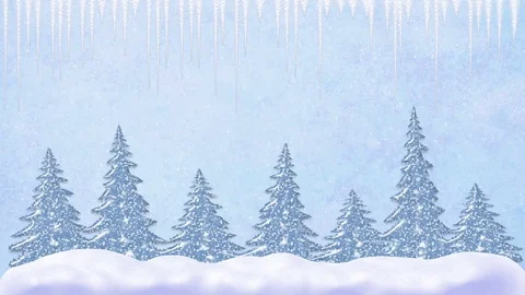 Pine trees at snowfall, snowflakes and icicles, frosty landscape, winter forest Video stock 82805967