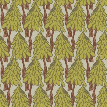 Pine trees woodland seamless vector pattern Stock Illustration