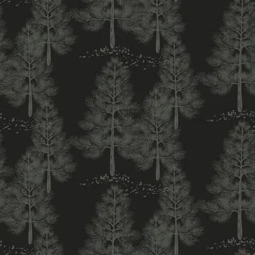 Pine trees woods vector seamless pattern Stock Illustration