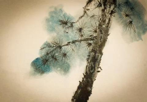 Pine trunk and branches Stock Illustration