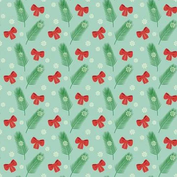 Pine twigs red Bows and Snowflakes Christmas Seamless Pattern in trendy New Year Illustrazione stock