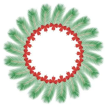Pine twigs with ribbon bow Abstract Circle Christmas and New Year Frame border Stock Illustration