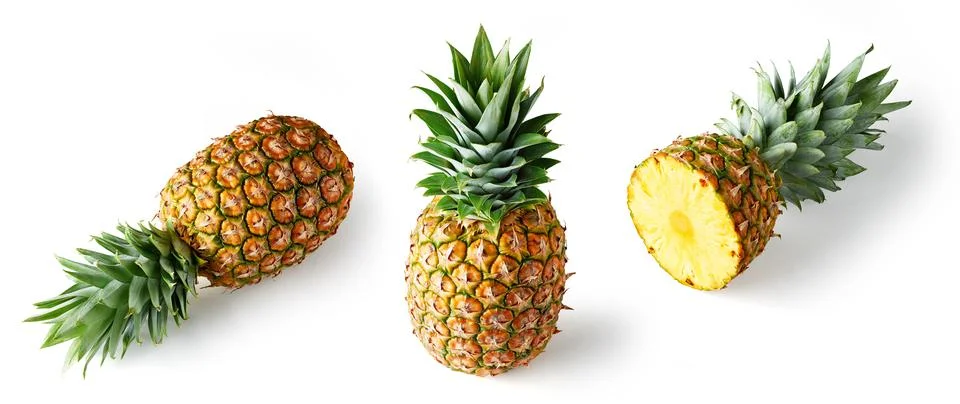Pineaple in various angles isolated on white background Stock Photos