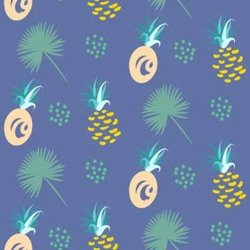 Pineapple abstract exotic blue vector seamless background. Textile pattern Illustrazione stock