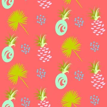 Pineapple abstract exotic coral vector seamless background. Textile pattern Illustrazione stock